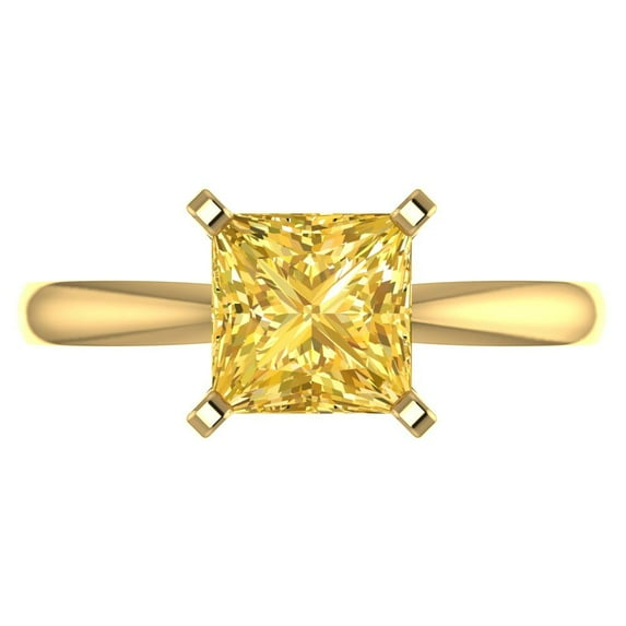 1.5 ct Princess Cut Natural Citrine Solitaire 14K Yellow Gold Womens Engagement Ring