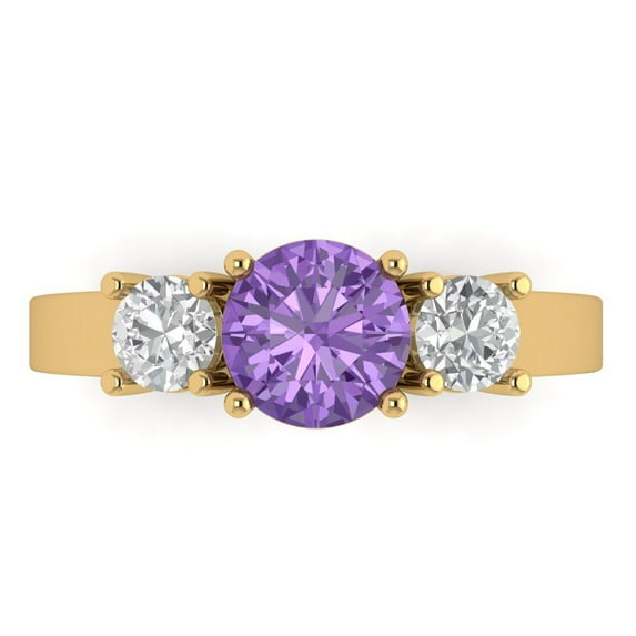 Clara Pucci 14K Yellow Gold Solid Gold Alexandrite Three-Stone Anniversary Ring for Women - 1.5 cttw Round Cut