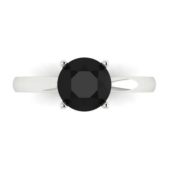 1.5 ctw Solitaire Anniversary Ring for Women | Round Cut Natural Onyx | Hyperallergenic Solid 18K White Gold
