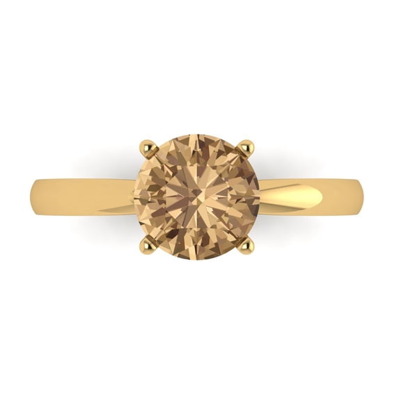 Clara Pucci 14K Yellow Gold Solid Gold Champagne Solitaire Anniversary Ring for Women - 1.5 cttw Round Cut