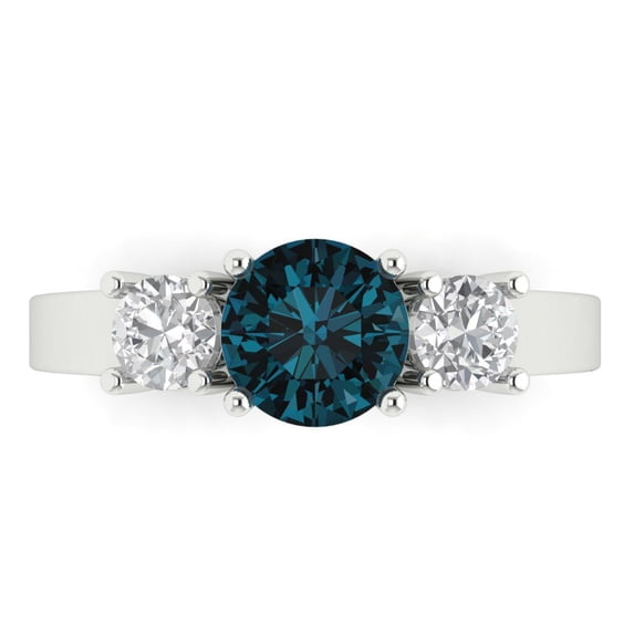 1.5 ctw 3 Stone Anniversary Ring for Women | Round Cut Natural London Blue Topaz | Hyperallergenic Solid 18K White Gold