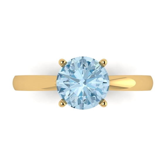 1.5 ctw Solitaire Anniversary Ring for Women | Round Cut Natural Swiss Blue Topaz | Hyperallergenic Solid 14K Yellow Gold