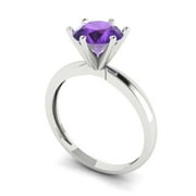 CLARA PUCCI 1.5ct round cut purple natural amethyst 14k white gold Bridal Wedding Engagement Promise Anniversary Ring for Women size 4.25