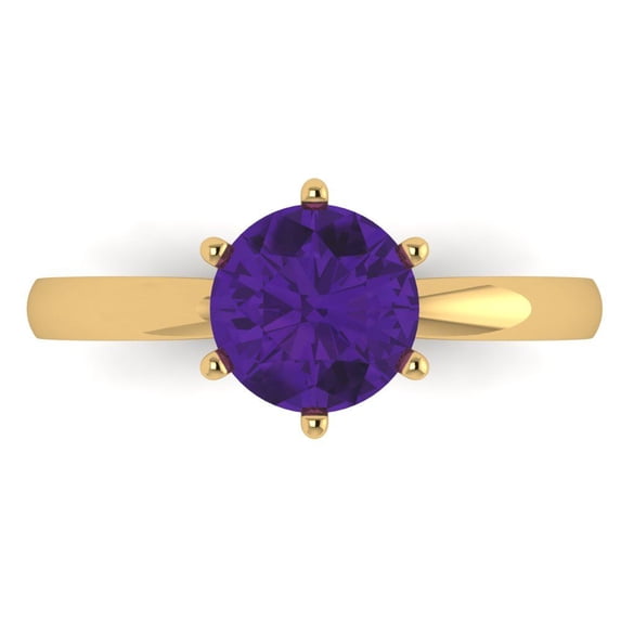 1.5 ctw Solitaire Anniversary Ring for Women | Round Cut Natural Amethyst | Hyperallergenic Solid 18K Yellow Gold
