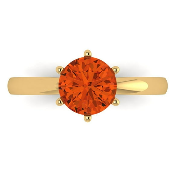 Clara Pucci 14K Yellow Gold Solid Gold Red Solitaire Anniversary Ring for Women - 1.5 cttw Round Cut