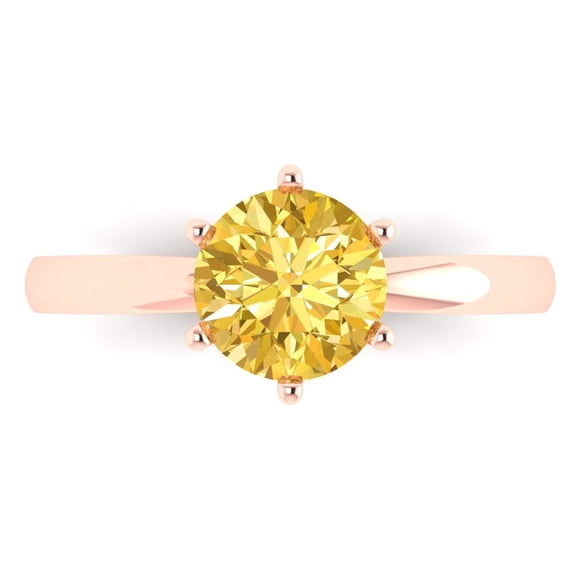 1.5 ctw Solitaire Anniversary Ring for Women | Round Cut Simulated Yellow Diamond | Hyperallergenic Solid 18K Rose Gold