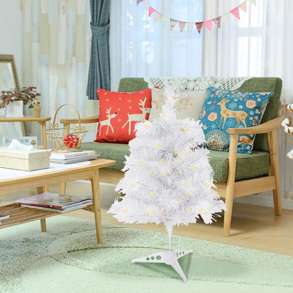 1.5ft Artificial Christmas Tree, Realistic Premium Spruce Hinged Full Christmas Tree with 796 Branch Tips Holiday Xmas Tree with LED Lights and Foldable Base for Home Party Office Decoration(White)