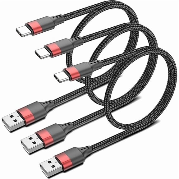 1.5ft USB C Cable, 3 Pack Short USB A to USB C Cable for iPhone 16 15, Nylon Braided 18 inch Type C Charger Cord Fast Charging for Samsung Galaxy S24 S23 S22 Note 20 10 A50 A20 Moto G LG