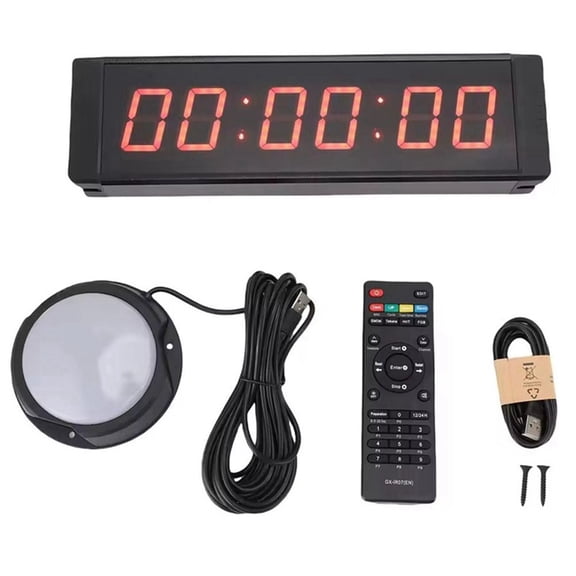 1.5in 6 Digit LED Race Timer Red Display Running Event Gym Timer 12/24 Hour with Stopwatch Remote Control