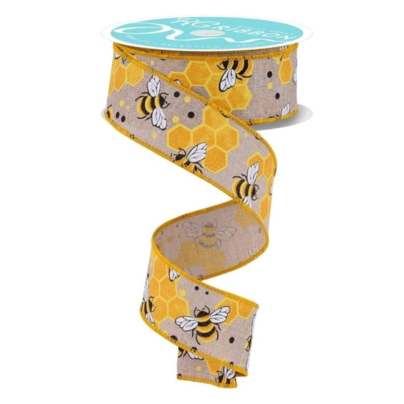 1.5in Bumblebees Honeycomb Ribbon: Natural (10 Yards)