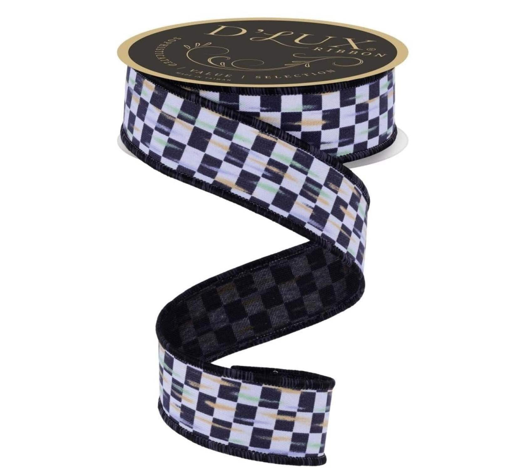 1.5in Mini Antique Checked Ribbon: Black (10 Yards)