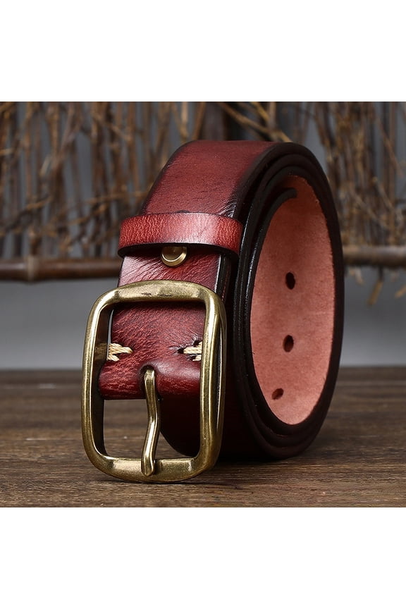 1.5in Thick Cowhide Copper Buckle Genuine Leather Casual Jeans Belt Men High Quality Retro Luxury Male Strap