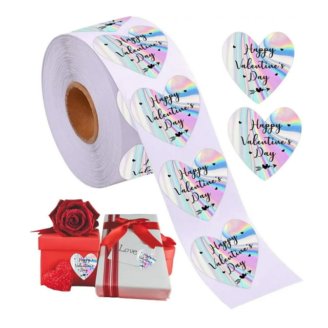 1.5inch Happy Valentine's Day Stickers Shiny Heart Shaped Stickers for
