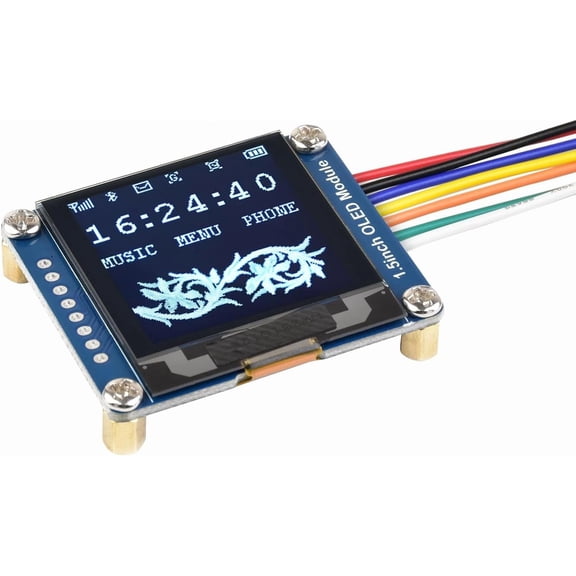1.5inch OLED Display Module 128x128 Pixels 16-bit Grey Level with Embedded Controller Communicating via SPI or I2C Interface.