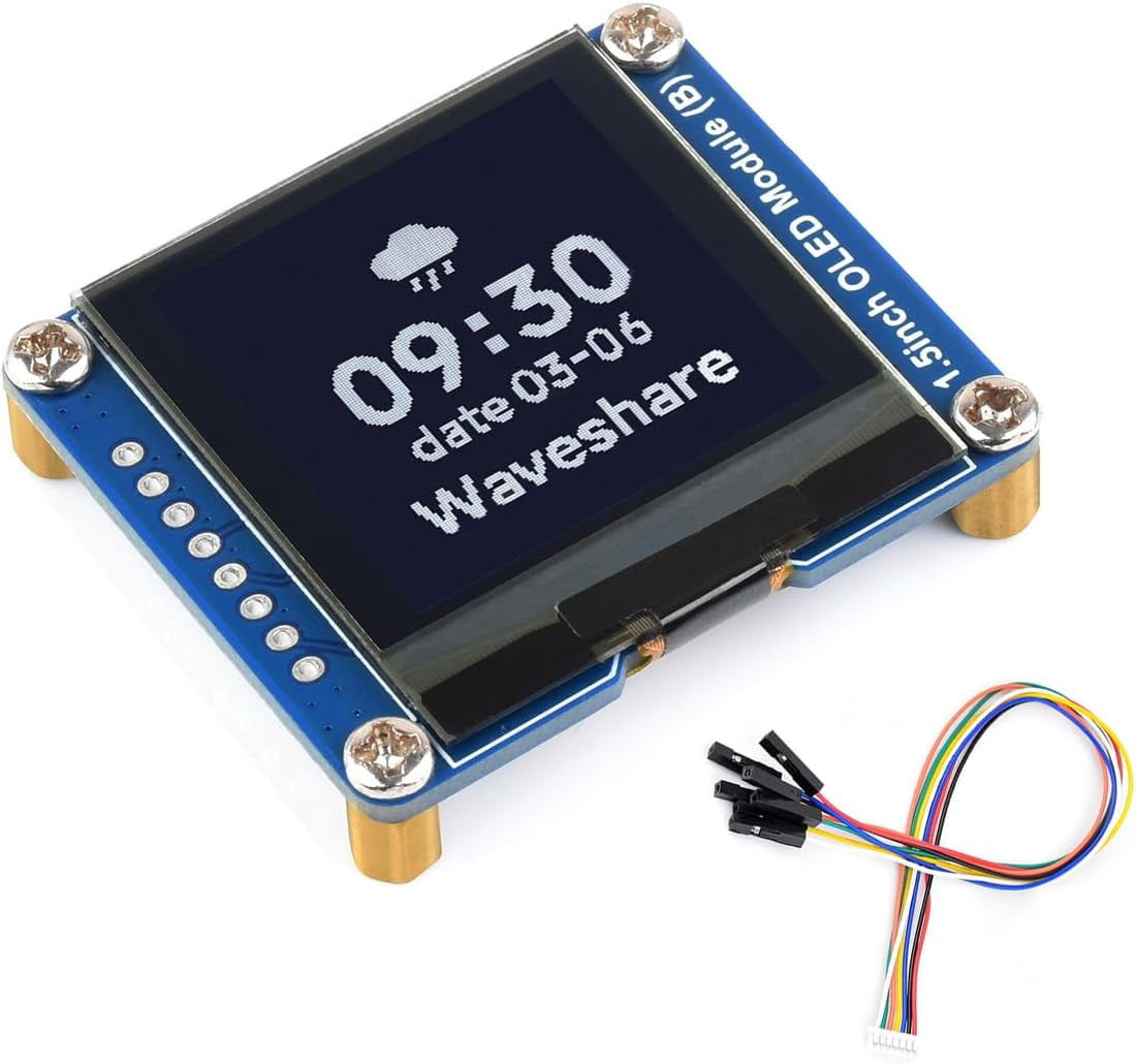 1.5inch OLED Screen Module 128×128 Pixels Black/White Display Color OLED for /Arduino/STM32, 4-Wire SPI and I2C Interfaces, 3.3V/5V