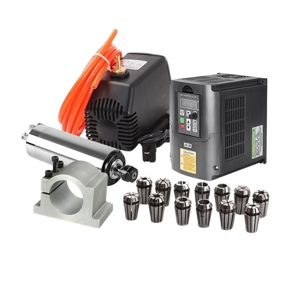 1.5kw 110AC Water Cooled Spindle Motor CNC Kit + Inverter + 65mm Clamp Mount + 13pcs ER11 Collet + 5m Water Pipe+110 Water Pump ,Easy to Install