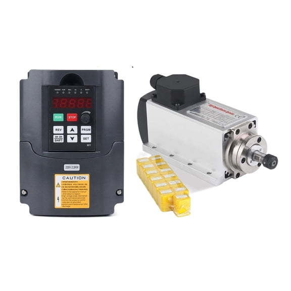 1.5kw Square Air Cooling Spindle Air-cooled Spindle Motor+VFD Inverter + 13pcs ER11 Collet CNC Milling Spindle Kit ,Efficient Performance
