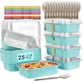 thumbnail image 1 of 1.5lb Small Baking Pans with Lids 25 Pack, 7” x 5” Aluminum Foil Containers Individual Cake Tins,24oz Heavy Duty Takeout Leftover Meal Prep Holders Boxes for Oven-Blue, 1 of 4