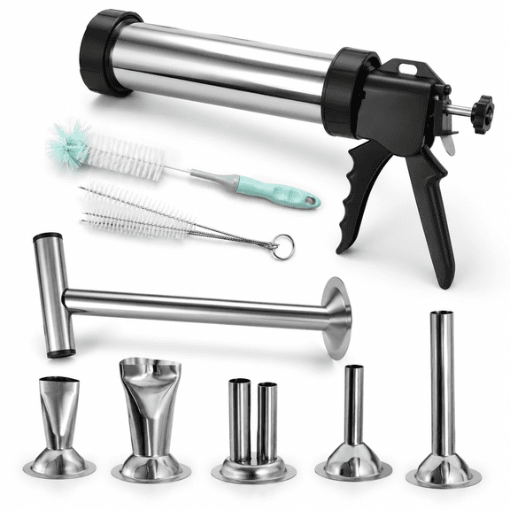 1.5lb Stainless Steel Jerky Maker and Meat Press with 5 Nozzle Tips & 5 Cleaning Brushes