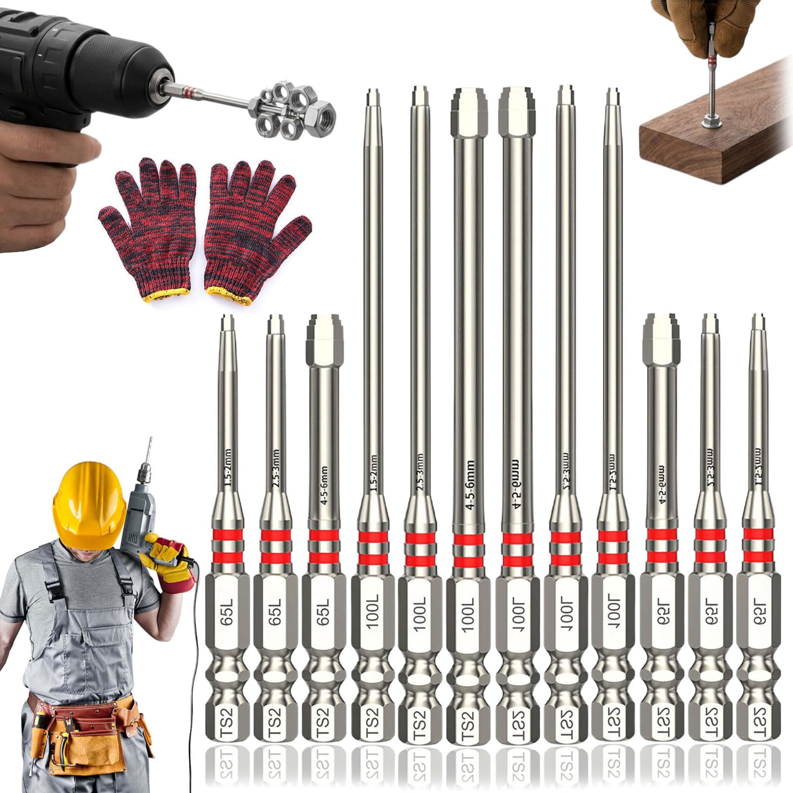 1.5mm-6mm Pagoda Shaped Drill Bit, 6-Piece Screwdriver Bit Set, Magnetic Hex Shank Pagoda Screwdriver Drill Bits, Anti-Slip Impact Tough Power Bits for Electric Drills & Wrenches