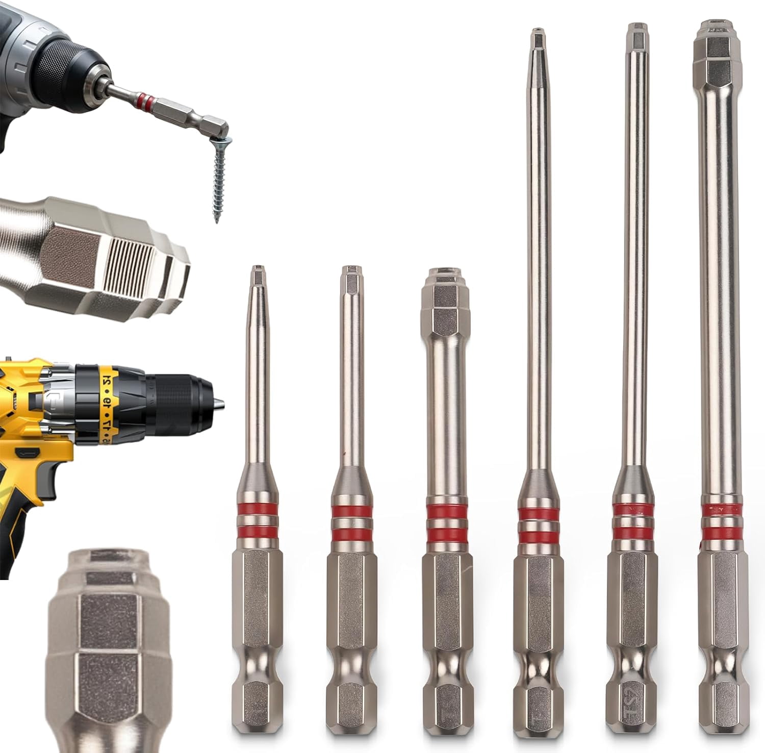 1.5mm-6mm Pagoda Shaped Hexbit Set, 6Pcs All in One Pagoda Hex Screwdriver Drill Bit, Anti-Slip & Magnetic Taper Hex Bits, A Single Bit Can Tighten Nuts Ranging, for Drills and Wrenches (1*)