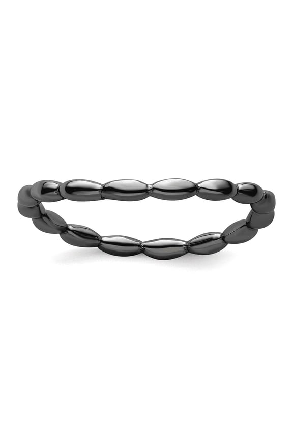 1.5mm 925 Sterling Silver Patterned Ruthenium plating Stackable Polished Black Plate Wave Ring Size 6 Stackable Ring for
