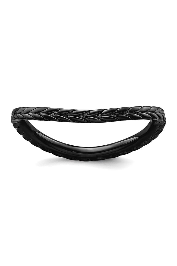 1.5mm 925 Sterling Silver Patterned Ruthenium plating Stackable Polished Black Plate Wave Ring Size 7 Stackable Ring for