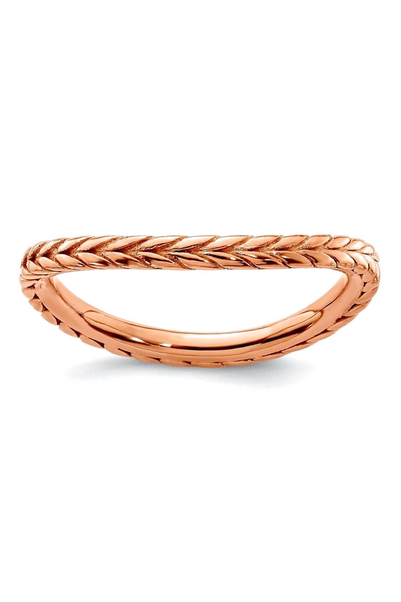 1.5mm 925 Sterling Silver Patterned Stackable Polished Pink Plated Wave Ring Size 7 Stackable Ring for Women