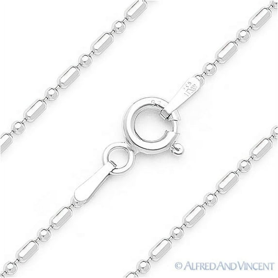 1.5mm Faceted Ball Bead & Bar Link Chain Italian Necklace in .925 Sterling Silver w/ Rhodium