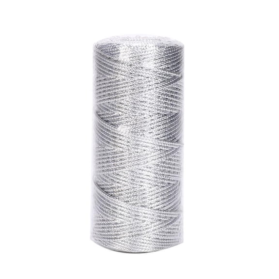 1.5mm Metallic Tinsel Cord, 109 Yards Decorative Gold & Silver Baker Twine, Non-Elastic Flat Hollow Braid String for Gift Wrapping, Ornament Hanging & DIY Crafting - Silver 1PCS