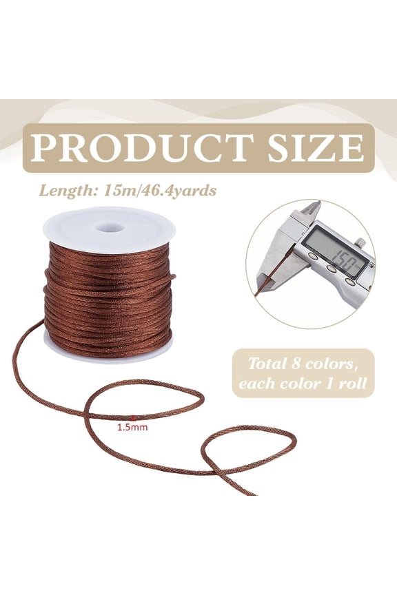 1.5mm Silky Satin Cord for Bracelet 8 Rolls Nylon String Yellow Series Rattail Satin Thread Bracelet Beading String for Bracelet Necklace Kumihimo Macrame Craft Lanyards 131yards