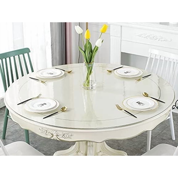 1.5mm Thick 60 Inches Clear Round Table Protector, Round Table Cover, Tablecloth Protector, Table Protector for Dining Room Table & Office