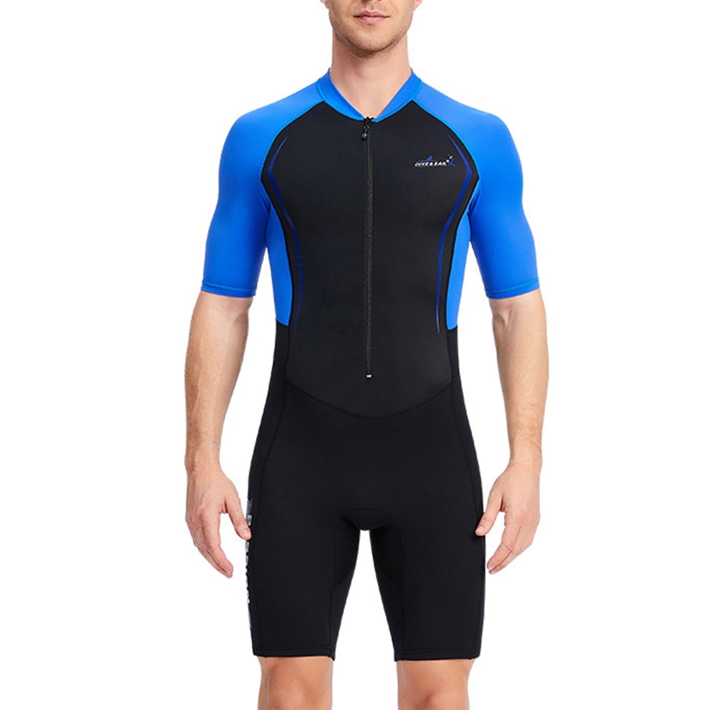 1.5mm Wetsuits Couple Diving Suit One-piece Swimsuit with Front Zip Short  Sleeved Shorts Breathable Sports Dive Skins Surf Suit Men's blue XXL