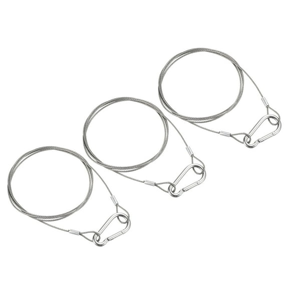 Uxcell 1.5mm x 1m/3.3ft Security Cable Steel Luggage Lock Wire Rope Double Loop with Hook, 3 Set