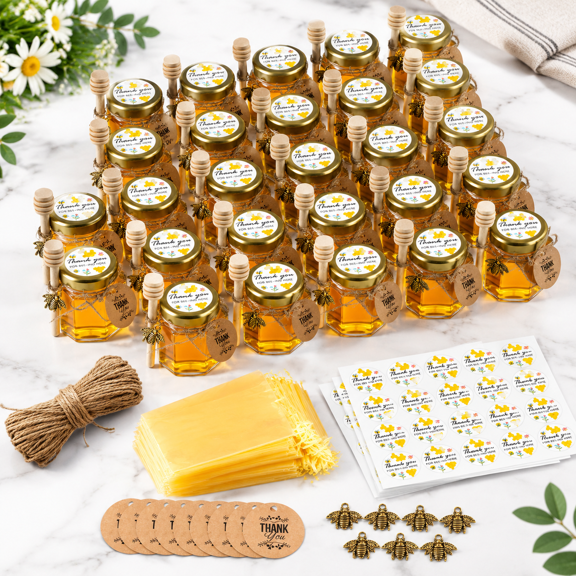 1.5oz 40 Pack Mini Glass Honey Jars with Bee-Themed Accessories