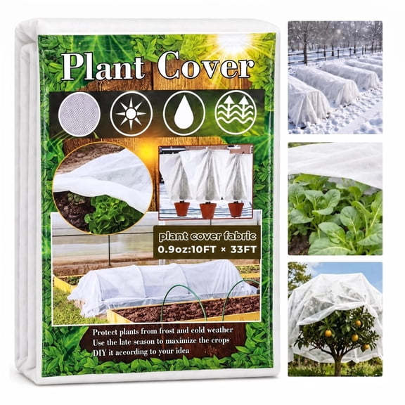 10ft×33ft 0.9oz Plant Covers Freeze Protection, Large Non-Woven Frost Cloth for Garden Rows Raised Beds Trees
