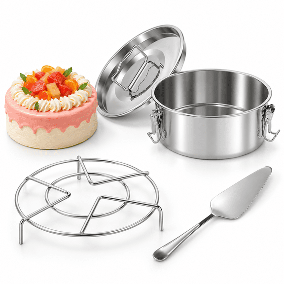 1.5qt Round Stainless Steel Flan Mold with Lid and Handle, Baking Pan for Cheesecake Pudding
