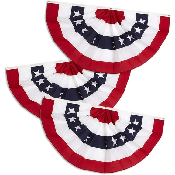 1.5x3 Ft 4th of July Decorations Memorial Day American flags Bunting Flags outdoor- Half Fan Banner Pleated Patriotic flag USA Flags 3-Pack
