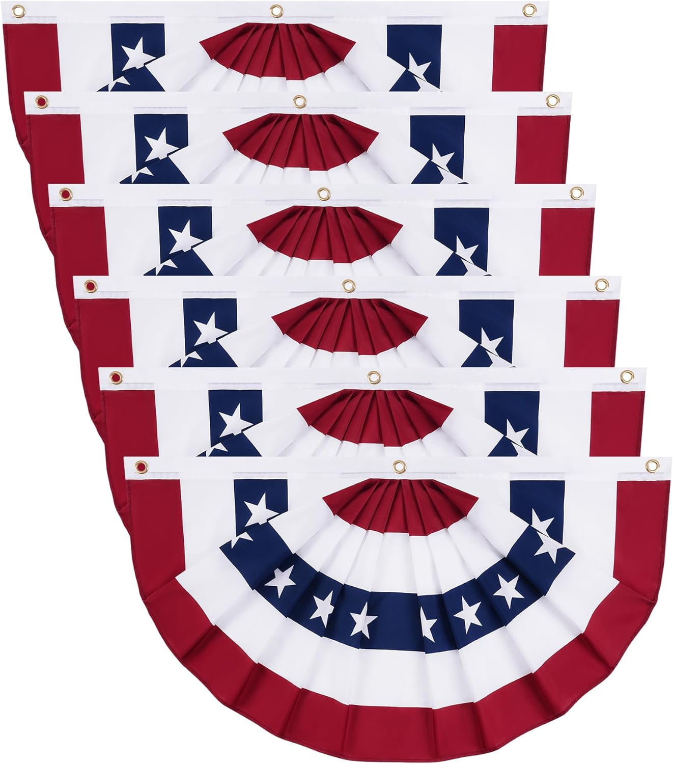 1.5x3 Ft American Flag Bunting Flags Outdoor, 6 Pack Patriotic Bunting Outdoor Red White and Blue Bunting, USA Pleated Fan Flag Half Fan Banner for Outside Home 4th of July Decorations