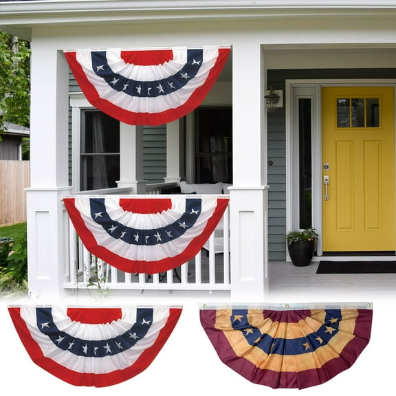 1.5x3 Ft American Pleated Fan Flag, USA Patriotic Half Fan Bunting Flag, 4th of July Decorations Flags (Set of 2)
