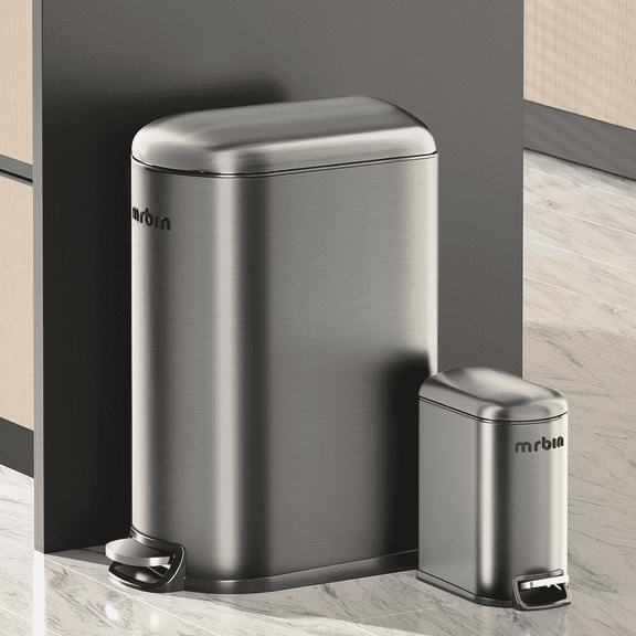 1.6 + 10.6 Gallon Stainless Steel Trash Can Combo Set 2 Pack, Slim Step Waste Basket with Lid and Inner Bucket for Narrow Bathroom, Kitchen, Office, Eclipse Grey