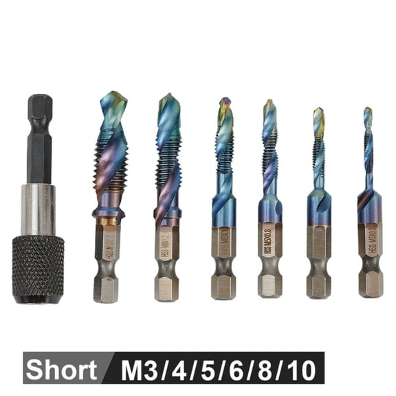 1/6/7Pcs Hex Shank Combination Drill Tap Bit Set Hss Screw Thread Metric Tap Drill Bits Screw Machine Compound M3 M4 M5 M6 M8