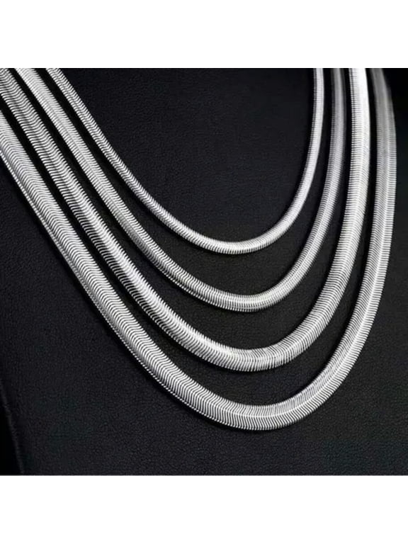1.6-8mm Real Stainless Steel Silver Flat Snake Chain Necklace Women Men 18-36''