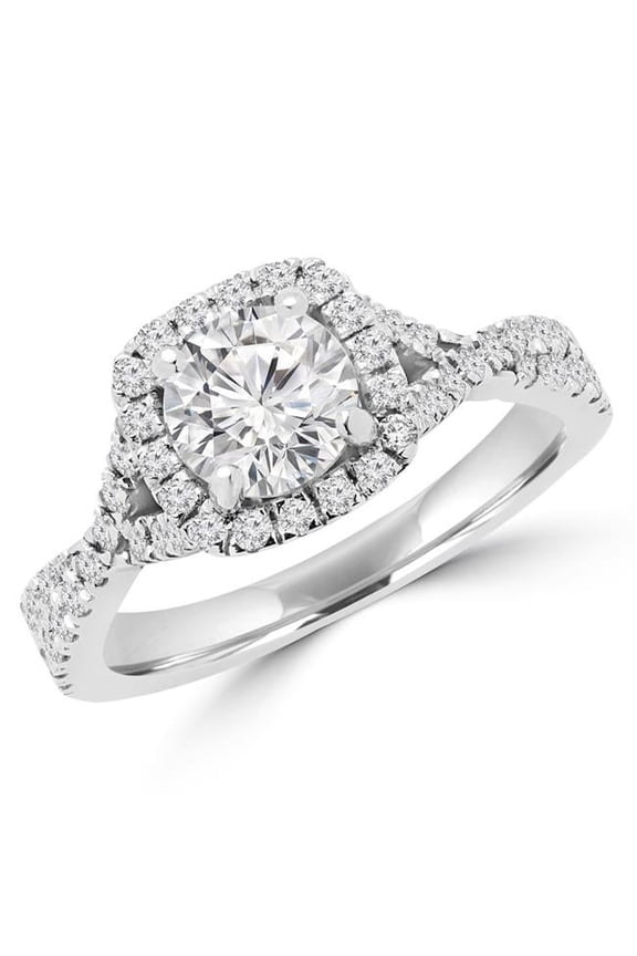 1.6 CTW Round Diamond Split Shank Halo Engagement Ring in 14K White Gold - Size 8.75