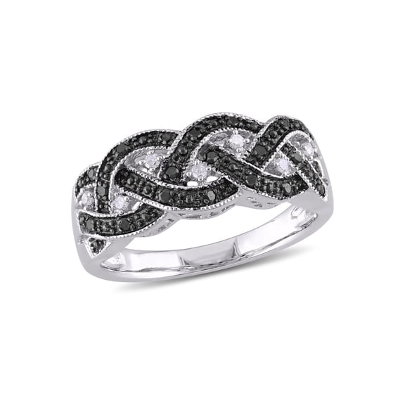 Gem & Harmony 1/6 Carat (Ctw) Black & White Diamond Ring Band in Sterling Silver for Women