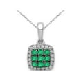 thumbnail image 1 of 1/6 Carat (Ctw) Natural Cluster Emerald Halo Pendant Necklace in 14K White Gold with Chain and Accent Diamonds for Women, 1 of 5