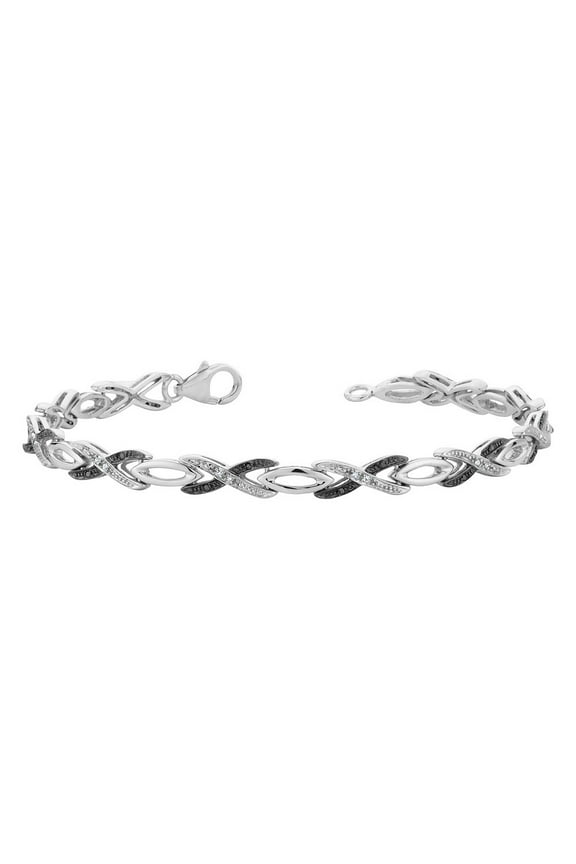 1/6 Carat (Ctw) White & Black Diamond Infinity Bracelet in Sterling Silver for Women