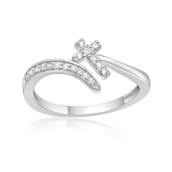1/6 Carat Natural Diamond Christian Faith Cross Purity Ring for Women in 925 Sterling Silver (H-I, I2-I3, 0.16 cttw) Engagement Promise Wedding Band Ring Size 6 by Lavari Jewelers