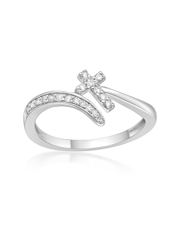 1/6 Carat Natural Diamond Christian Faith Cross Purity Ring for Women in 925 Sterling Silver (H-I, I2-I3, 0.16 cttw) Engagement Promise Wedding Band Ring Size 9 by Lavari Jewelers