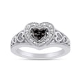 thumbnail image 1 of 1/6 Carat Round Cut Black And White Natural Diamond Heart Frame Engagement Promise Ring In 14k White Gold Over Sterling Silver (0.17 Cttw, I2-I3 Clarity) Ring Size-8.5, 1 of 1